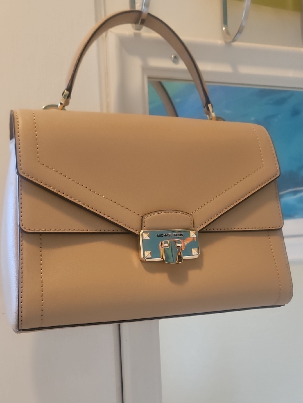 Michael Kors Tan Leather Top-Handle Satchel with Gold Hardware